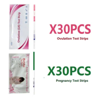 Female Pregnancy Preparation Test Strips 30PCS LH Ovulation Test + 30PCS HCG Urine Measuring Kits Rapid Result Over 99% Accuracy