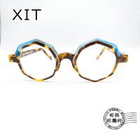 ◆明美鐘錶眼鏡◆ XIT eyewear V313多角形撞色(水藍X玳瑁色)透明手工鏡框/光學鏡框