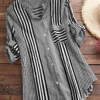 Zanzea-V-neck Cotton Blouses, Real Striped Shirt, Short Sleeve, Loose Size, None Broadcloth, New