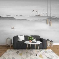 新中式水墨山水畫風景壁紙墻紙客廳沙發大堂背景墻裝飾壁畫3D墻布