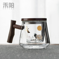 禾陽 玻璃水杯茶水分離泡茶杯家用日式簡約玻璃杯喝茶杯子花茶杯