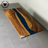 South American walnutCheap model Dining room furniture natural Edge conference Wooden slab table top epoxy resin blue river tabl