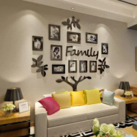 3D Family Tree Shaped Photo Frame Acrylic Wall Sticker Decals Mural Art Home Mirror Decor Removable DIY Christmas Decoration