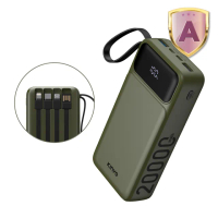 【KINYO】WH標示 20000mAh 20W快充 超能充．自帶線輕儲能行動電源(KPB-2550 Type-C/蘋果/Micro USB)