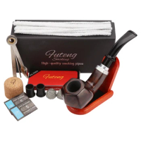 New 1 Smoking Set Wood Smoking Pipe Ebony Tobacco Pipe with Pipe Accessories Men's Gadget Gift Box Findings