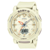 【CASIO 卡西歐】BABY-G 戶外時尚大圓形雙顯錶-棉米色(BGA-310-7A)