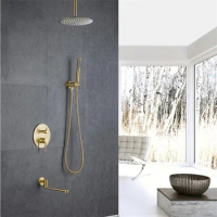 Bathroom Shower faucet set Concealed 10 Inch Bathtub faucet set brush gold SUS 304 rainfall Shower Head Style Wall mounted