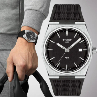 【TISSOT 天梭 官方授權】PRX系列 70年代復刻手錶-黑/40mm 520禮物 送禮(T1374101705100)