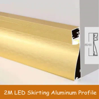 Invisible LED Skirting Aluminum Profile 2M Luminous Floor Line 60/70/80mm Staircase Embedded Hidden Corner Linear Lights