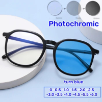 Black Frame Photochromic Myopic Glasses Anti-blue Light Optical Myopia Finished Glasses Female Fashion Near Sight Glasses