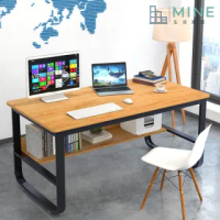【MINE家居】鋼木電腦桌 120x60 黃梨木黑架(加粗鋼架穩固耐用 附防滑腳墊)