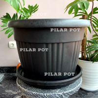 POT BUNGA TANAMAN PLASTIK GRACE 35 HITAM KUPING BAHAN TEBAL + TATAKAN BAWAH