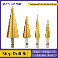 3-12 4-12 4-20 4-32mm HSS Titanium Step Drill Bit Conical Stage Drill For Metal Wood High Speed Stepped Drill Set Power Tools