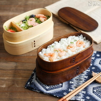 全新 雙層木飯盒日本便當盒手工天然木製水果壽司盒餐具碗食品容器