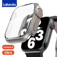 Change to Ultra Case for Apple Watch Series 9 8 7 SE 6 5 Tempered Glass+Cover Screen Protector Bumper iWatch 44mm 45mm 41mm 40mm