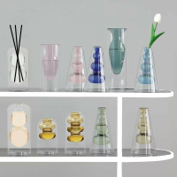歐式創意玻璃花瓶玻璃彩色雙層花瓶水培花瓶客廳餐桌擺件