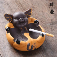 Cute smiley face piggy ceramic ashtray Big ear pig ashtray Home furnishings