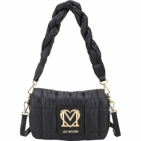 LOVE MOSCHINO 愛心金屬字母尼龍翻蓋肩/斜背包(黑色)