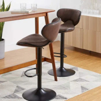 Bar stool rotatable adjustable stool, bar height stool with backrest and ottoman, suitable for bar, vintage brown
