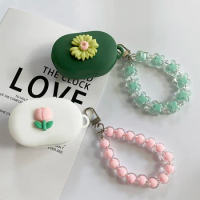 Cute Case for OnePlus Buds Ace Case tulips / Daisy flower Earphone Silicone cover with Keychain Lanyard