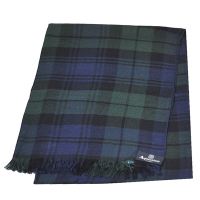Aquascutum 經典蘇格蘭格紋品牌字母LOGO布標混喀什米爾羊毛披肩/圍巾(綠格)