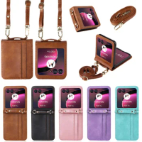 For Motorola Razr 40 Ultra Lanyard Integrated Flip PU Leather Card Holder Wallet Leather Case For Moto Razr 40 Ultra Phone Case