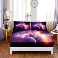 Star Digital Printed 3pc Polyester Fitted Sheet Mattress Cover Four Corners with Elastic Band Bed Sheet Pillowcases