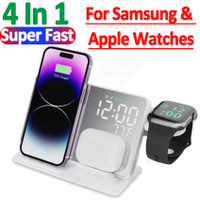 4 In 1 Wireless Charger Stand สำหรับ 8 Samsung Galaxy Watch 4 5นาฬิกาปลุก Fast Charging Station สำหรับ Galaxy S23 S22