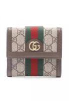 Gucci Pre-Loved Gucci Ophidia GG french flap wallet sherry line W hook wallet PVC leather beige Dark
