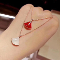 Bvlgari/寶格麗 18K玫瑰金小裙子項鏈  鑲鉆扇形 吊墜鎖骨鏈