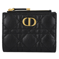 Christian Dior  Dahlia經典菱格紋小牛皮對開式短夾(黑金)
