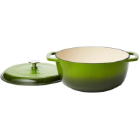 6 Qt Enameled Cast Iron Dutch Oven with Lid, Dual Handle, Green Round