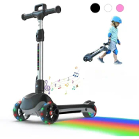 Scooter for Kids Ages 3-8,Bluetooth Music Speaker, LED Light-up Wheels, Adjustable Height Toddler Birthday presents for children