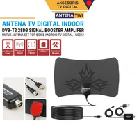 NEW Antena Android TV Digital Indoor DVB-T2 28dB dengan Boster Penguat Sinyal Amplifer Hitam