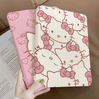Kawaii Sanrioed Hello Kitty Pu Ipad Case for Ipad Pro2020 2021 2022 12.9 Air3 4 5 Cartoon Cover Anti-Fall Cute Student Girl Gift