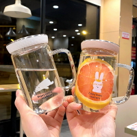 夏天玻璃水杯女可愛透明防摔耐熱高顏值喝水杯帶過濾網果汁檸檬杯