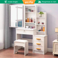 Etife Meja Rias Aesthetic Set Kursi/Meja Rias Lampu LED/Meja Rias Kaca Sliding Minimalis/Lampu LED