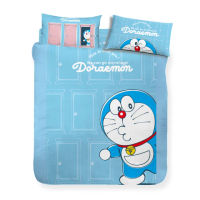 【享夢城堡】雙人薄被套6x7(哆啦A夢DORAEMON 未來百貨-米.藍)