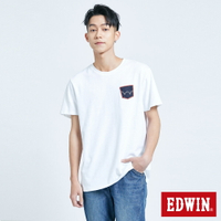 EDWIN 牛仔口袋徽章短袖T恤-男款 白色 #暖身慶
