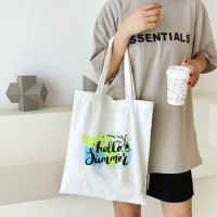 Hello Summer Graffiti pattern Canvas Tote Bag for Women Shopping Market Cloth Shoulder Bag Book Handbags Girl Beach Bags Ecobag