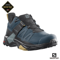 官方直營 Salomon 男 X ULTRA 4 Goretex 低筒登山鞋 軍藍/黑/落葉黃