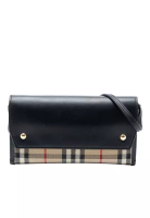 Burberry 二手 Burberry House 格紋帆布與皮革手機口袋斜背包