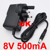 100PCS 8V 500mA AC 100V-240V Converter Switching power adapter DC 8V 500mA 0.5A Supply UK Plug DC 5.5mm x 2.1mm