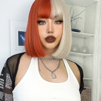 Blonde Red Short Bob Wig Synthetic Wig For Women With Bangs Lolita Cosplay Party Natural Hair Heat Resistant Fiber Wigs