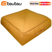OTAUTAU Square Faux Leather Ottoman Pouf with Filling Bean Bag Stool Tatami Floor Seat Futon Cushion Bench Footrest Furniture
