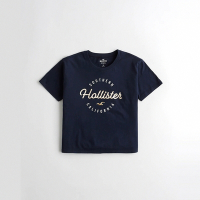 Hollister 海鷗 經典印刷文字短版圖案短袖T恤(女)-深藍色