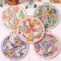 Women Starter Embroidery Kit Colorful Flower Pattern Flower Plant Stamped Embroidery Kits Instructions Cross Stitch Wholesales