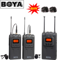 BOYA BY-WM8 UHF Dual Wireless Lavalier Microphone System Lav Interview Mic 2 Transmitters 1 Receiver for DSLR Video Camera