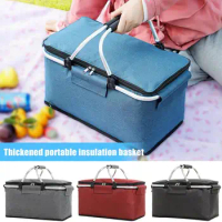 18L Folding Picnic Camping Lunch Bags Insulated Cooler Bag Cool Hamper Storage Basket Bag Box Outdoor Portable Picnic Basket