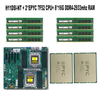 For Supermicro H11DSI-NT Motherboard SP3 Cooler +2* EPYC 7F52 16C/32T CPU Processor +8* 16GB =128GB DDR4 2933mhz RAM Memory